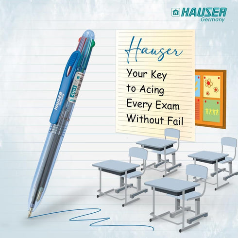 HAUSER 4 In 1 Colorful Pens, 4 Pc Ballpoint 1.0 mm Blue/Black/Red/Green, Note Taking, Back To School Supplies