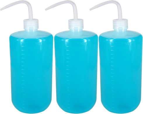 3Pcs 1000ml Plastic Safety Lab Wash Bottle with Scale Labels and Narrow Mouth for Chemistry, Industry, Lab & Gardening