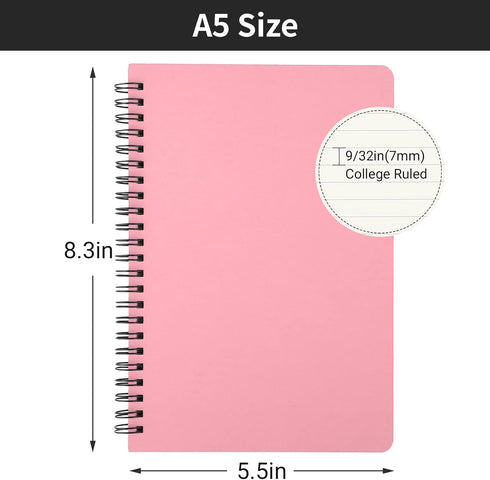 EUSOAR College Ruled Notebooks, 6 Packs 5.5" x 8.3" 120 Pages Pink A5 Spiral Notebook Bulk, Hardcover Lined Writing Notebooks Sketchbook Set, Office Meeting Essentials Composition School Supplies by EUSOAR