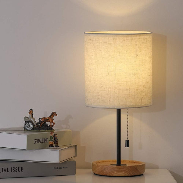 CADUKE Modern Table Lamp, Nightstand Desk Lamp, Bedside Lamp with Wood Base