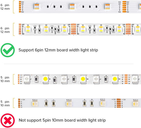 BTF-LIGHTING 6 Pin 12mm Transparent Connector Kit, 8pcs Corner Connector, 4pcs Gapless Solderless, 4pcs 22AWG Wires