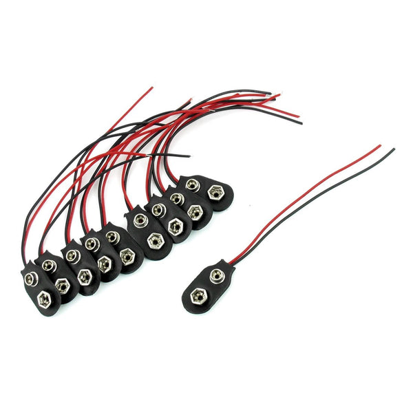 uxcell A13110100ux0258 Snap 9V Battery Clip Connector, I Type Black W Cable, Pack of 10
