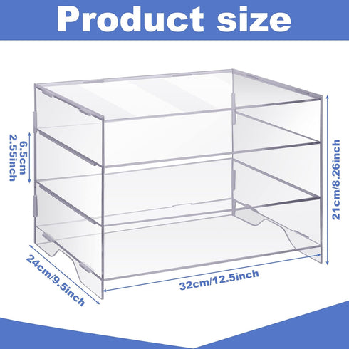 Paper Organizer Tray - 3 Tier Acrylic Desk Tray for Classroom Organization and Storage, Clear Stackable Document Holder