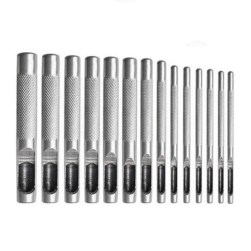 12pcs Kit Round Punch Hollow Punch Steel Chisel - Leather Puncher Cutting Tool for Belts & Canvas