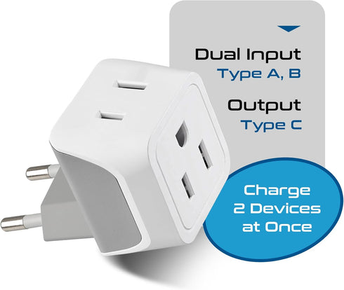 Ceptics European Travel Plug Adapter, Ultra Compact Charger for USA to Type C Countries such as Italy, White