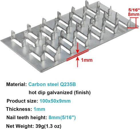 20 PCS 4" x 2" Pronged Truss Plate, Galvanized Steel Repair Tie Plates for Roofing Trusses