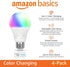 A19 Bulb, 9W (60W 800LM, 2.4 4-Pack Amazon Basics Smart LED Light Color Changing, Equivalent), Works with Alexa Only