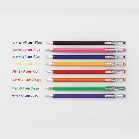 Pentel Mattehop - Liquid Gel Rollerball Pens, K110-1.0mm Nib, Pack of 8, One of Each Colour