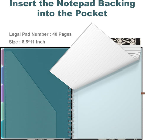 Hongri Clipboard Folio with Refillable Notepad, 5 A4 Folders Storage, Spiral Clip Board Portfolio, 12.8" x 9.7"
