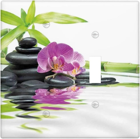 ELTIVNOS Spa Theme,2 Gang Wall Plates Kit,Massage Stone and Plants Print,Electrical Outlet Covers,PC