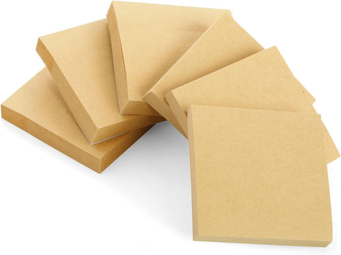 Juvale 6-Pack Kraft Paper Sticky Notes, 3x3 inch, Brown Self-Adhesive Memo Notepad Set, Self-Stick Note Pads for Office