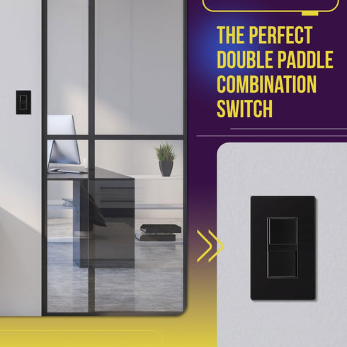 ENERLITES Double Paddle Rocker Decorator Switch, Gloss Finish, Ground Terminal, 15A 120-277VAC, Black
