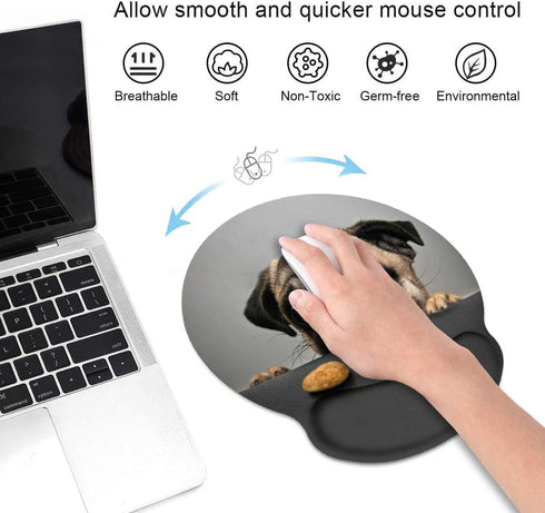 Ergonomic Mouse Pad with Cute Pug Wrist Support, Large Non-Slip PU Base for Home Office Gaming