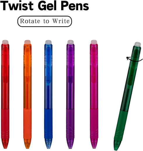 WINK Erasable Retractable Gel Pens, 0.5mm Fine Point, Multi Color Aesthetic Barrel for Smooth Writing
