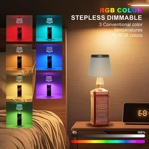 Dimmable(RGB 1pc) Wireless Bottle Lamp,Small Bedside Table Lamp,RGB LED Bottle Light with Remote Blue Gray