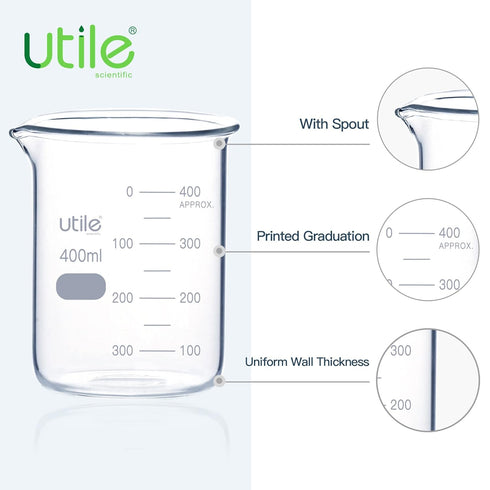 Utile 400ml Beaker Set, 12pcs Thickening Grass Beakers, Borosilicate 3.3 Glass with Printed Graduation