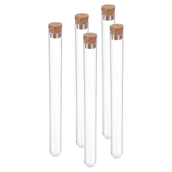 PATIKIL 13ml Plastic Test Tubes with Cork Stoppers, 5Pcs for Scientific Party Decoration, Clear