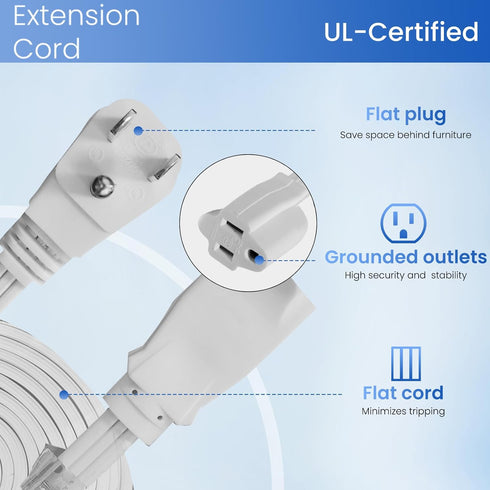 YOJOE Indoor Extension Cord, 3 Prong Grounded 13A Power Cord, 16 Gauge Heavy Duty 12 ft White