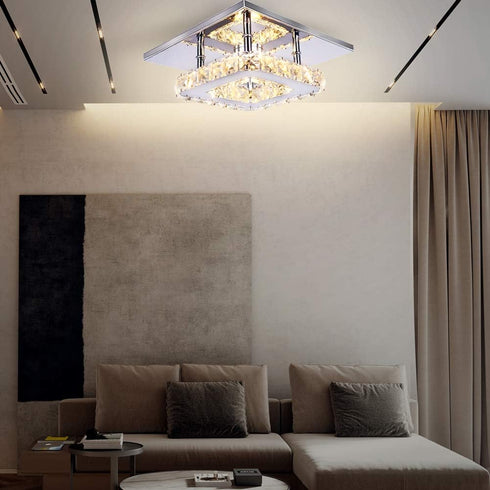 Small Led Chandelier Semi Flush Mount Crystal Lighting Modern Ceiling Crystal Lamp for Bedrooms Dinning Rooms Hallway
