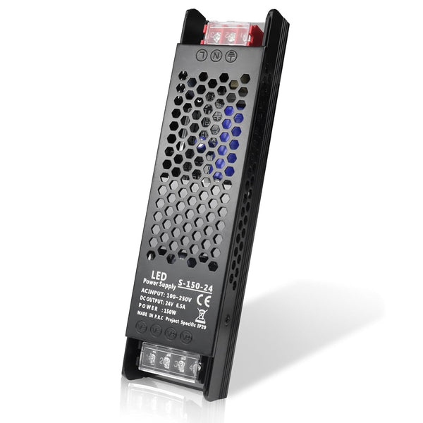 PZETCEIR LED Driver 24V 150W 6.5A Slim LED Power Supply, AC 100-250V to