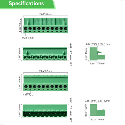 4Pcs 10 Pin 5.08mm Pitch Screw Terminal Block Connector with 4Pcs 10 Pin Phoenix Plug, DIY PCB Mount