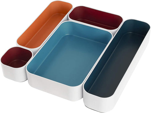 Three by Three Seattle 5 Piece Metal Organizer Tray Set for Storing Makeup, Stationery, and More
