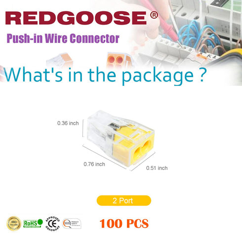 100PCS Push-in Wire Connector 20-12AWG Wire Nuts Splice Terminal - 2Port
