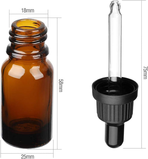 Amber Glass Dropper Bottle with Pipette, 6 X 10ml Refillable Glass Eye Dropper Bottles for Essential Oil