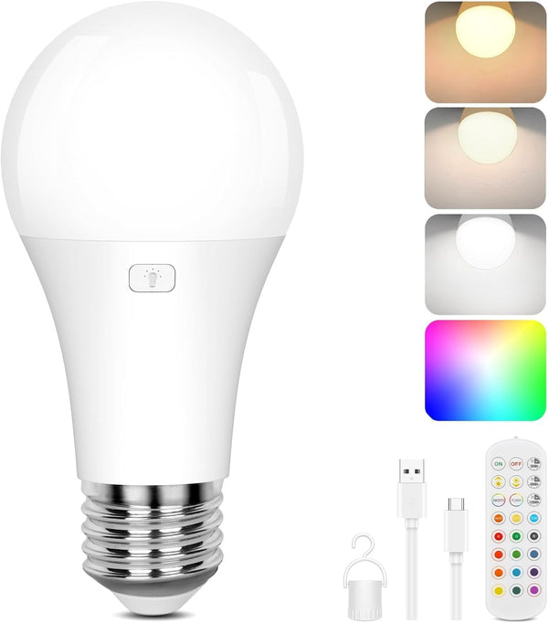 Yochoice Rechargeable Battery Operated Wireless Puck A19 Light Bulb with Remote Control 1