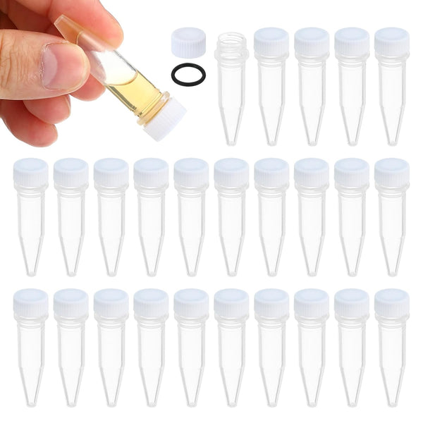 PATIKIL 25Pcs 1.5ml Plastic Cryogenic Vial Screw Top Test Tube for Lab Laboratory Science, White Cap