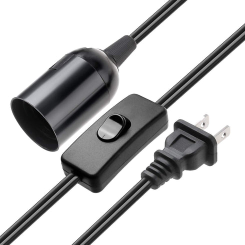 2-Pack 375W E26 E27 (6 Extension Hanging Lantern Cord Cable UL with Socket On/Off Button Pendant Lighting - Feet Black)