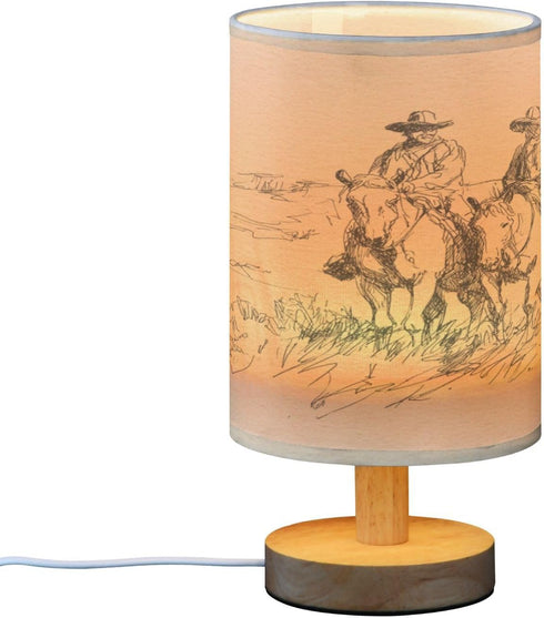Western Scenery Cowboy Bedside Table Lamp Small Desk Lamps Linen Fabric Shade Decorative Nightstand Lamp LED with USB