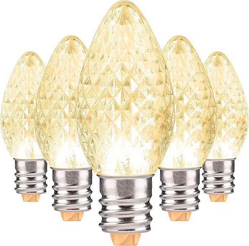 C7 Bulbs 2 Bulb Set 25 Holiday Lighting Outlet Faceted Christmas Lights | Sun Warm White LED Light Holiday Decoration |