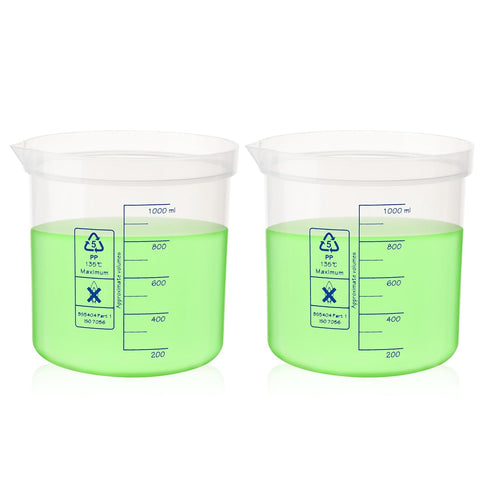 Utile 2 Pcs Plastic Beaker Set, 1000ml Measuring Beaker for Lab Science with Blue Printed Graduation, 4007.0281.2