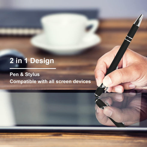 Ballpoint Pen with Stylus Tip, Soft Touch Click Metal Pen, 1.0mm Medium Point, Black Ink, 12 Count