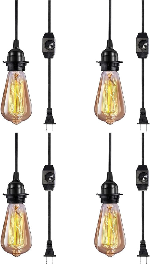 Mikniri Vintage Plug in Hanging Light Kit,4 Pack Industrial Style Pendant Lighting E26