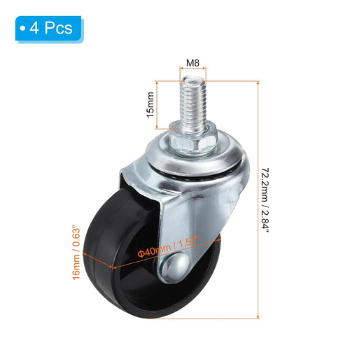 1.5 Inch 4 Pack 110lb/50kg PATIKIL Stem Casters Wheels, Wire Shelf Caster Threaded Swivel Stem Wheels Wire Shelving