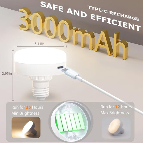 3000mAh Bulbs Dimmable, 12RGB+CCT Bulbs, E26 Bulbs Lamp(2 Pack) LABOREDUCER Battery Rechargeable Light Color Changing