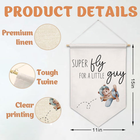 ArtisaEura Airplane Nursery Wall Canvas Banners, Bear Nursery Decor, Super Fly for a Little Guy Hanging Display Pennant