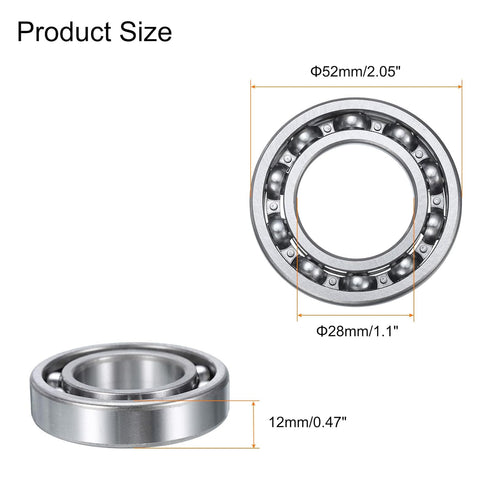 uxcell 4 Pcs Deep Groove Ball Bearing, 60/28, 28mm x 52mm x 12mm, High Carbon Chrome Steel
