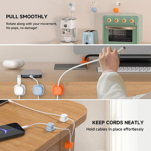 (3, Kruggo Magnetic Cable Clips Rotatable, Under Desk Cable Management, Strong Magnetic Cable Clips Cord Holder