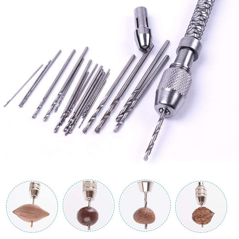 Manual Hand Drill Pin Vise + 20pcs Mini Drill Bit Set + 2pcs Drill Bit Chuck, Micro Tool for Jewelry Making, DIY, Wood,