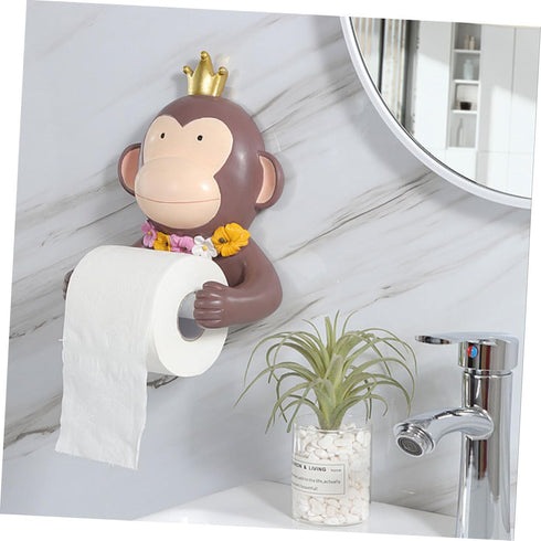 WOONEKY Wall Mounted Monkey Tissue Rack Cartoon Design Toilet Paper Holder Decorative Bathroom Roll Paper Stand Space