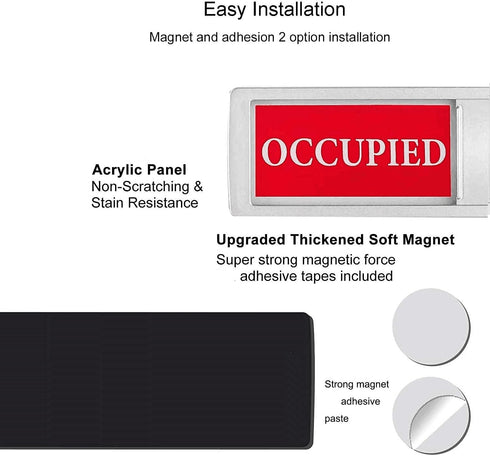 Privacy Sign, Premium Vacant Occupied Sign for Home Office Restroom, Slider Door Indicator 7'' x 2'' - Silver
