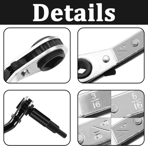 HVAC Service Wrench Tools, 4 IN 1 Adjustable Wrenches, 3/16", 1/4", 5/16", 3/8" with 2 Hexagon Bit Adapter Kit