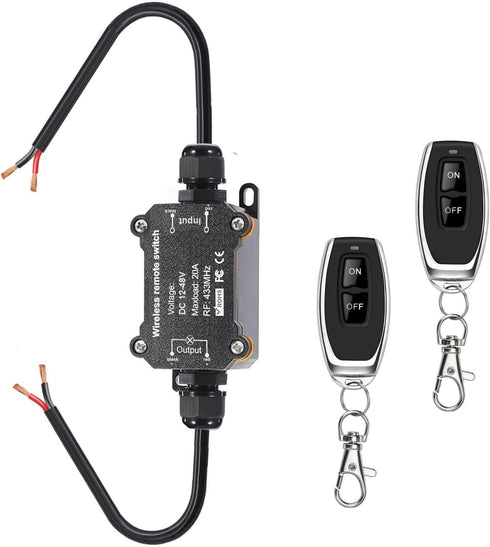 Meskliu Remote Control Switch, DC12/24/48V Waterproof Wireless 433Mhz Transmitter Receiver Kit, 20A RF