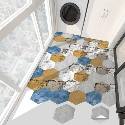 10 Pcs Hexagon Non-Slip Floor Sticker for Home Decor, Peel and Stick Self-Adhesive Wall Sticker for Living Room Kitchen Bathroom, 7.9x9.1inch, LB012 by Alwayspon