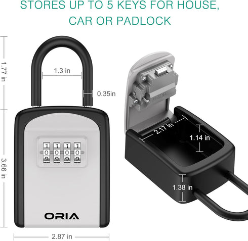 ORIA 4 Digit Combination Key Lock Box, Waterproof Key Safe for Indoor Outdoor, Holds 5 Keys, Silver
