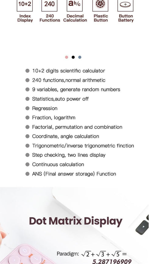 Engineering/Scientific Calculator for Students, Multiple Functions for Beginner and Advanced Courses, White