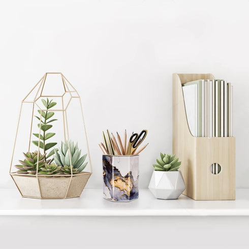 WAVEYU Ceramic Pen Holder for Desk, Cute Pencil Cup Pot Organizer, Makeup Brush Holder for Office, Classroom, Home